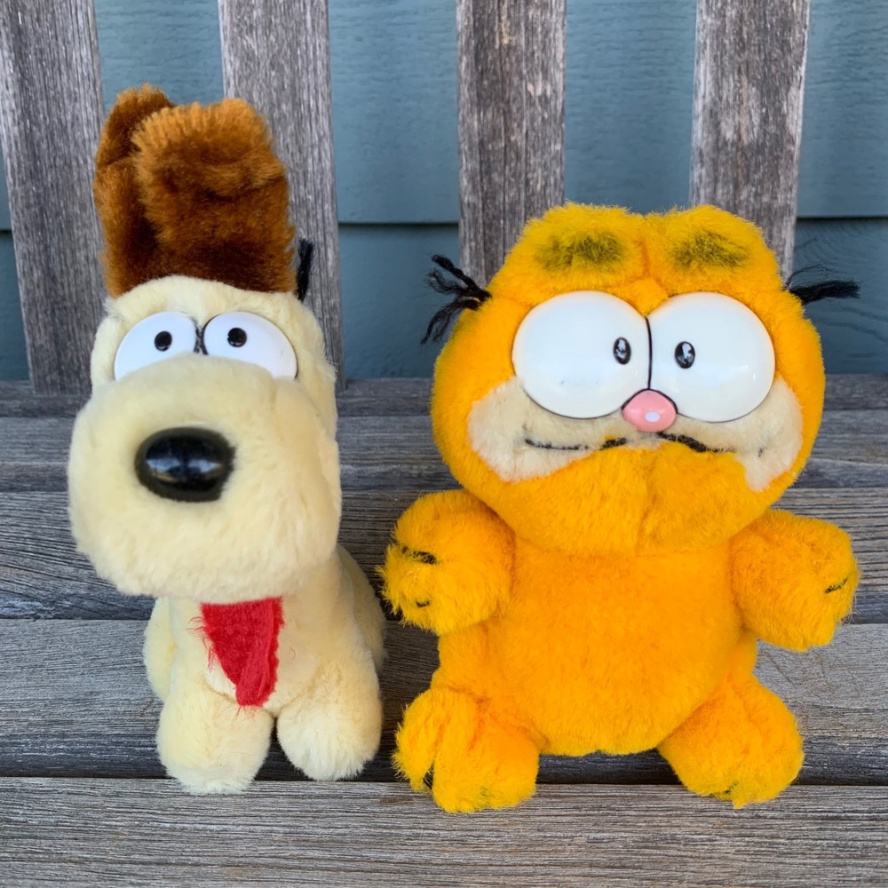 Vintage 1980s Garfield 5.5" and Odie 6.5" Dakin Plush Set Retro Comic Strip Cat